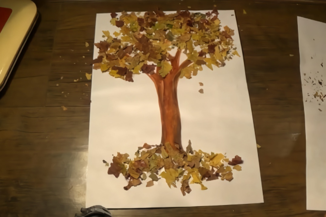 教你如何用枯树叶绘制一棵秋天的树手工教程