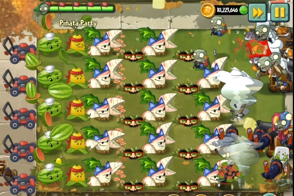 pvz2派對篇,佈局幾道防風草和小地刺防線,殭屍你怎樣過來?