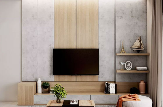 出来的电视背景,或者用木板与其他材质进行拼接,效果会显得更加个性