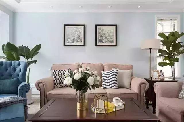 126㎡美式四居室，浅蓝色和白色为基调，舒适又大气