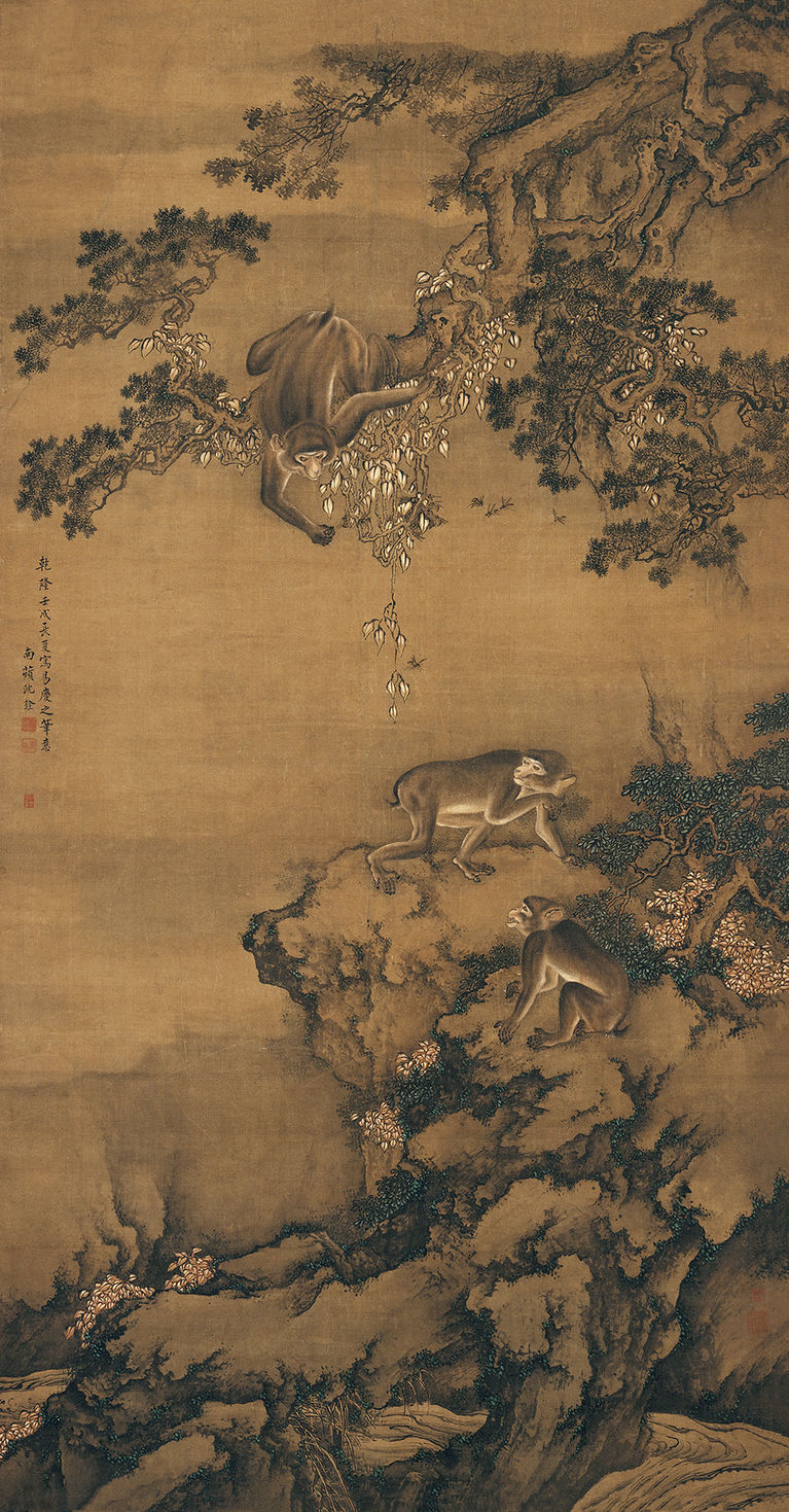 清 沈铨 封侯图轴 故宫博物院藏 图绘猴子逗弄马蜂,谐音寓意仕途顺畅