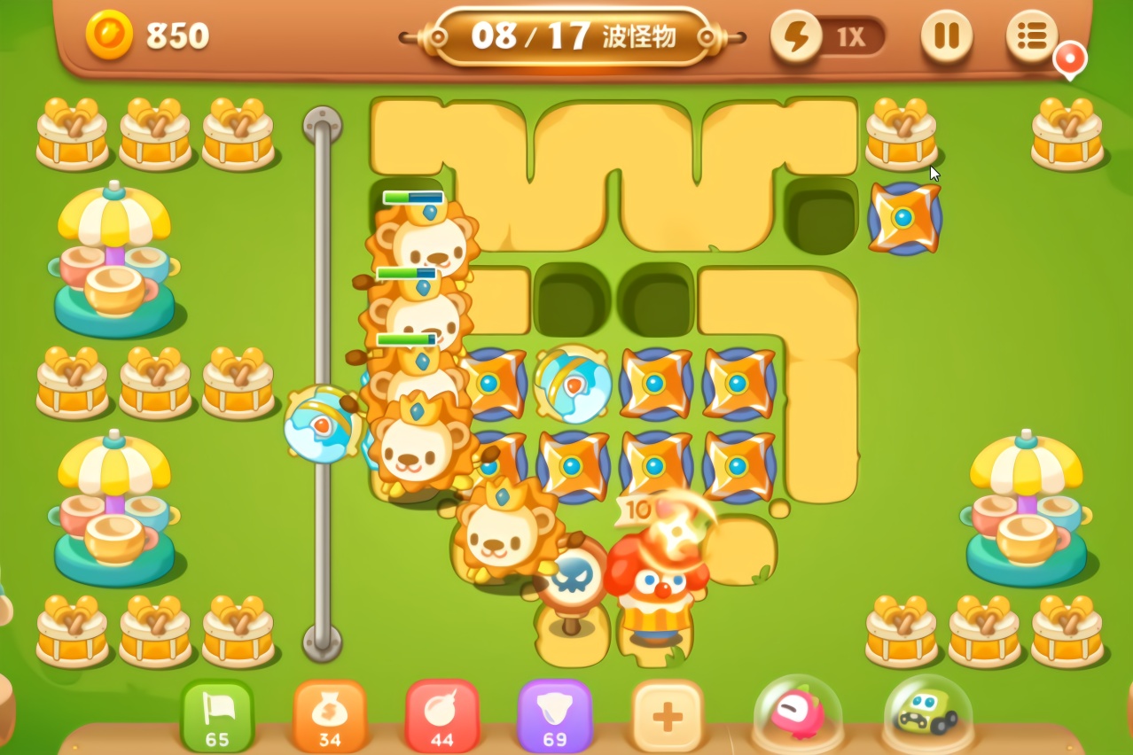 保卫萝卜3游乐场第16关寒冰和忍者镖配合狮王都不是对手