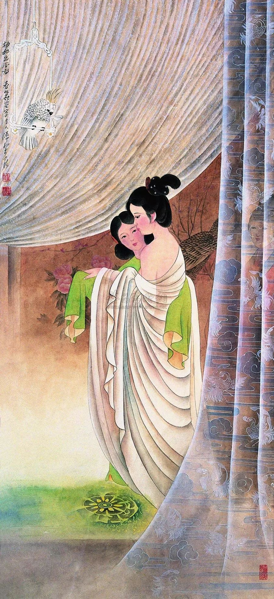 鉴赏-|历代名家笔下的"贵妃出浴图"_出浴-贵妃-仕女-工笔-笔下_仪礼