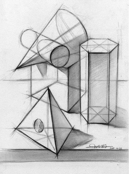 0基础美术入门教程,石膏几何体结构大全收藏了!