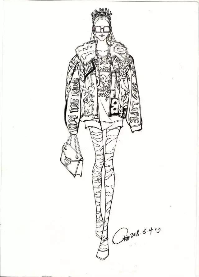 服装线稿图,上色图,步骤图分享,绝色的模特配上精湛的手法绘制