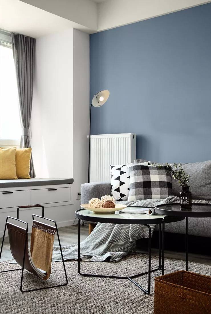 暖气片造型简单干净,和沙发并排放着营造了高低错落的美感.