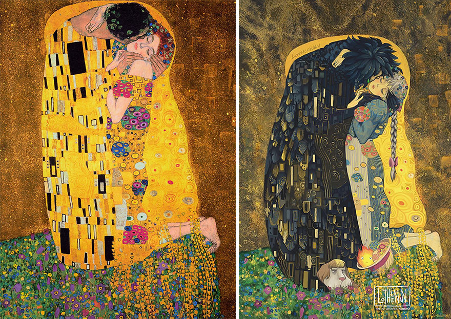 亲吻(gustav klimt)作为sophie和howl