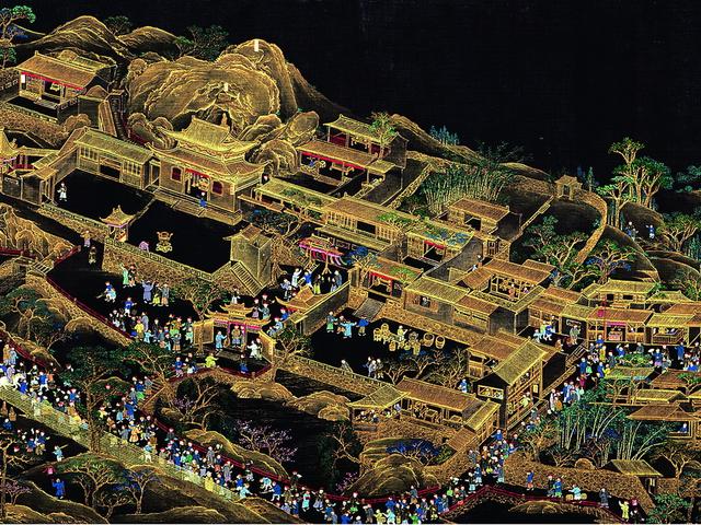 《万笏朝天图》卷 局部几十年来,在天津博物馆相关文献,论述当中,这件