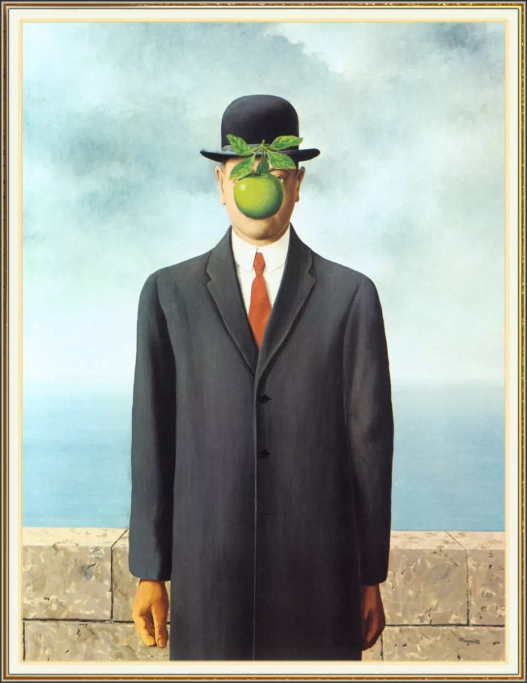 《人类之子》是比利时的超现实主义画家勒内·马格利特的一副自画像