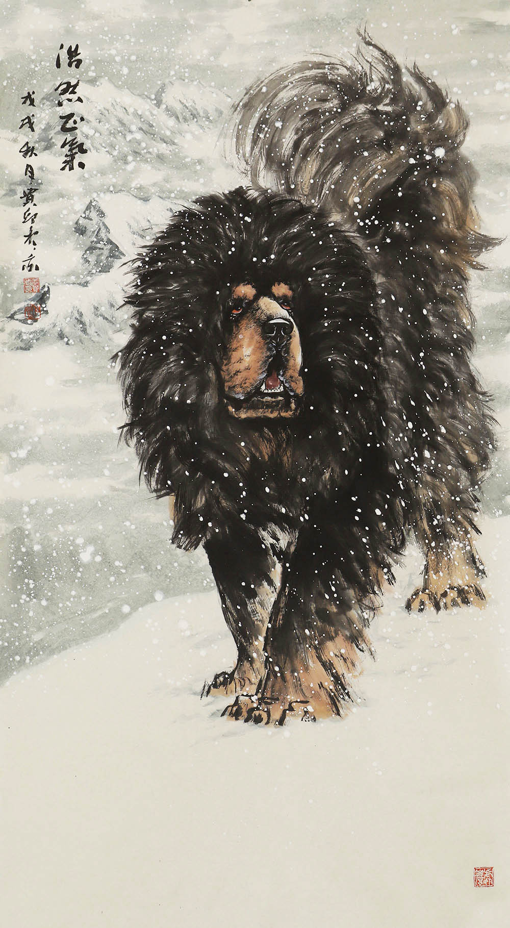 王贵邱藏獒作品赏析形态各异威风凛凛充满正气