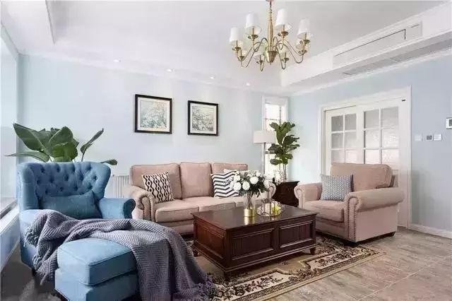 126㎡美式四居室，浅蓝色和白色为基调，舒适又大气