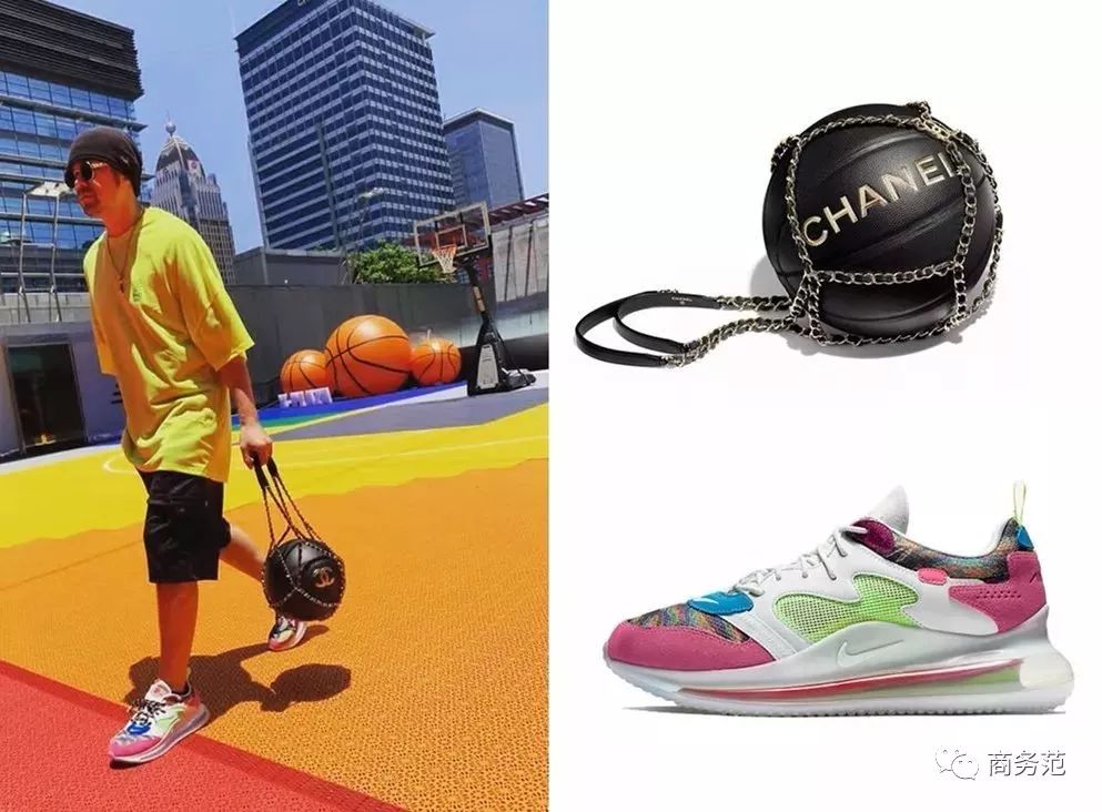 比如这双近期刚晒过nike720,不过他又搭了只香奈儿的篮球