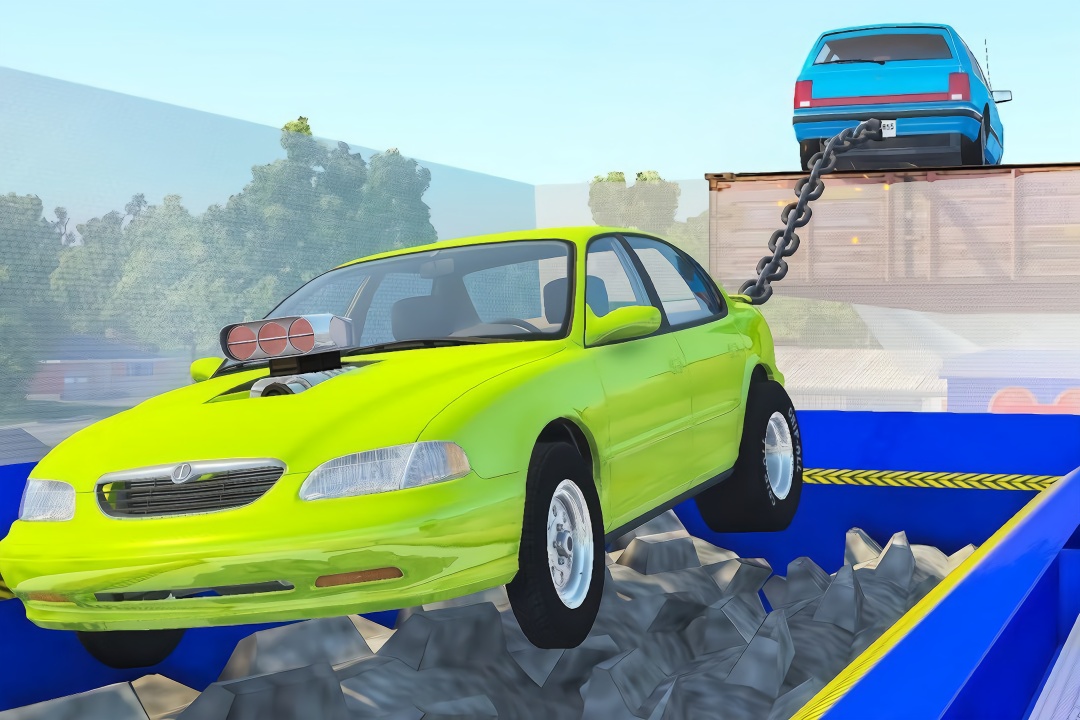 2汽车铁链系一起拔河比赛,输的是真惨!拟真车祸模拟