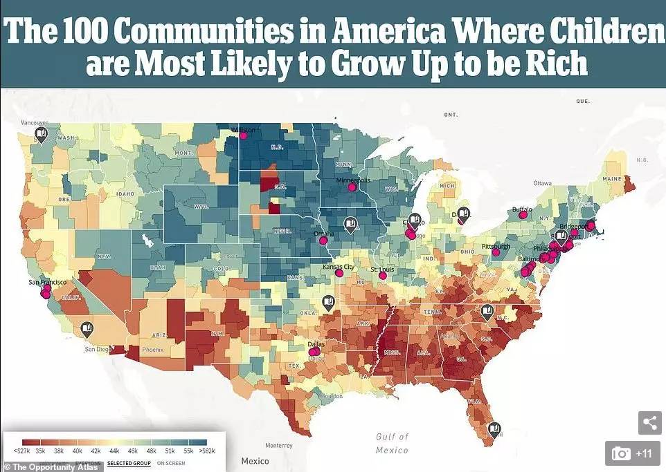 下面这张地图通过颜色区分了美国各个地区的状况.