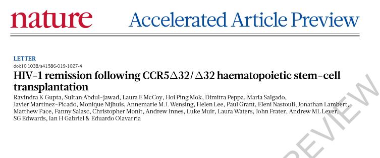 (ucl)病毒學家ravindra gupta 等研究人員的最新成果:一名hiv-1患者