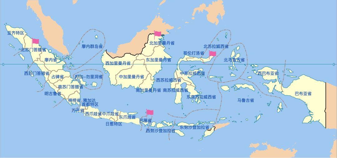 北苏门答腊,北加里曼丹,北苏拉威西,巴厘岛 / 维基百科(世界说标注