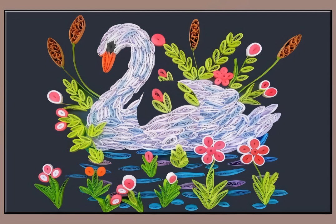 教你用彩纸绘制一幅美丽的天鹅画手工教程