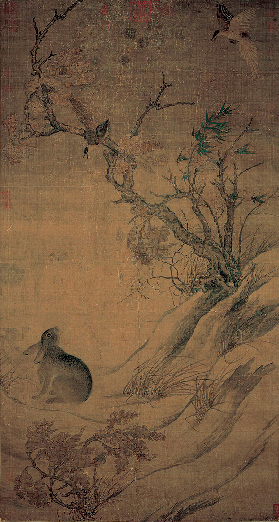 宋 崔白 禽兔图轴 绢本设色 纵一九三·七厘米 横一〇三·四厘米 台北